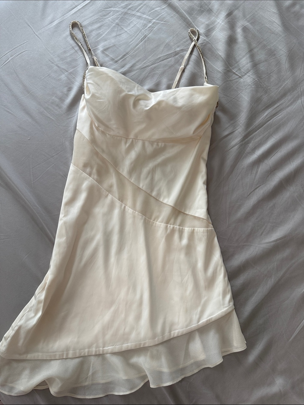 Oh Polly Cream Spaghetti Strap Mini Dress